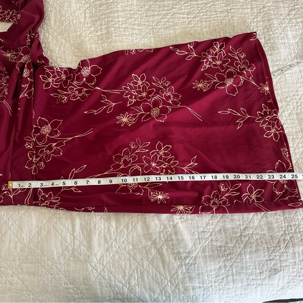 Floral Burgundy Wrap Midi Dress V-Neck Long Sleeve Stretchy 7/8 🔥 - Picture 6 of 8